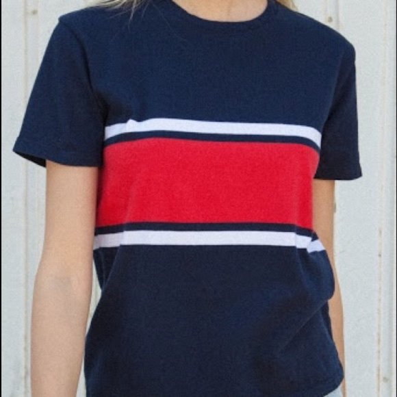 Brandy Melville Tops - Brandy Melville Navy T-Shirt with Red Stripe S